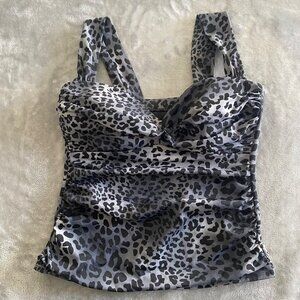 Miraclesuit Womens Leopard Print Tankini Swim Top Size 10 Black & Gray Stretch